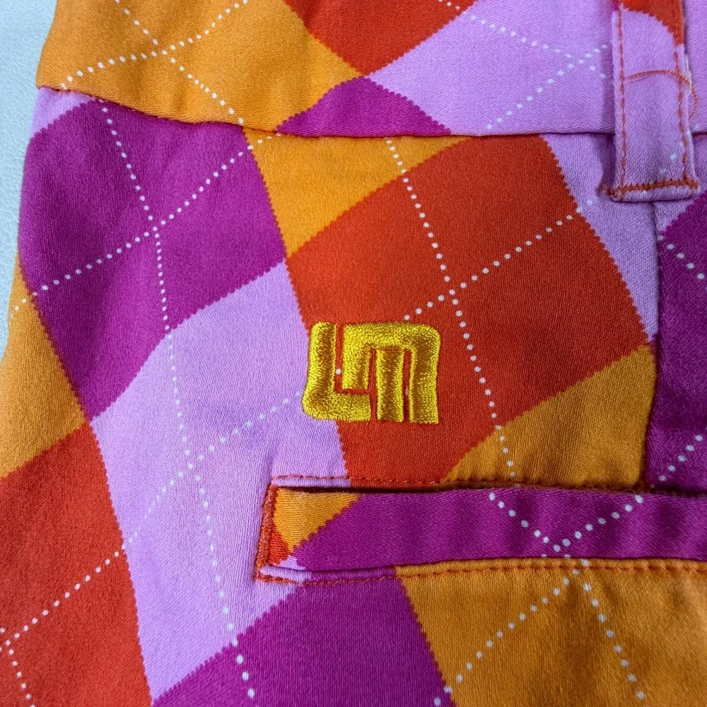 Loudmouth Golf Mens 42 Argyle Shorts Pink Orange Red Diamond Pattern Bold